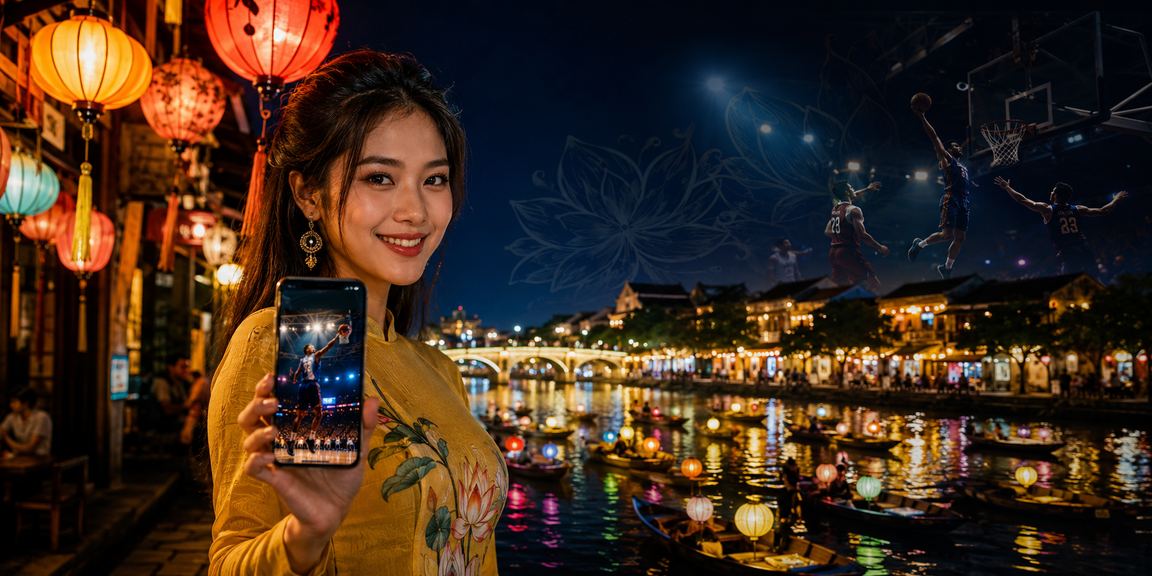 Cược jackpot bóng rổ tại chợ đêm phố Hội An